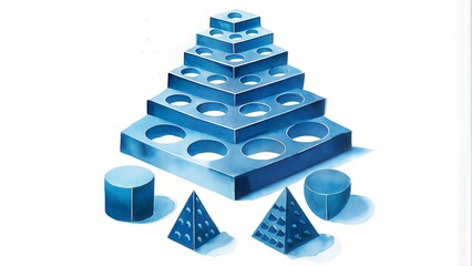 Fototapeta premium Abstract blue geometric shapes arranged in a pyramid formation