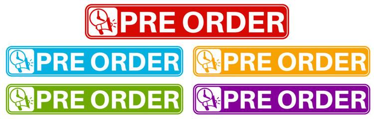Set collections pre order colorful icon sign. online shopping symbol labels design stickers template Vector illustration