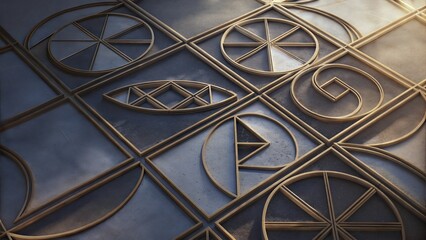 Geometric patterns in sunlit metal and concrete architectural design