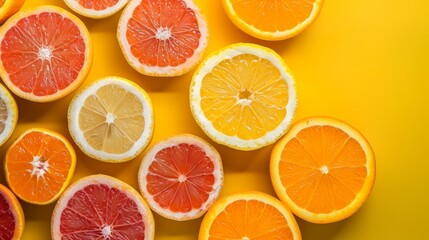 Citrus slices in vibrant colors on a bright yellow background