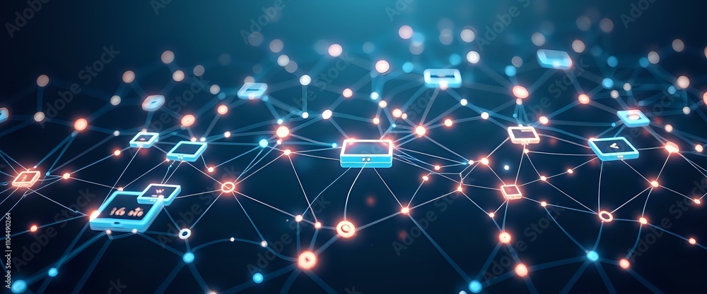 Poster interconnected iot network - pulsating data lines