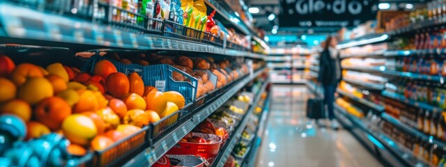 Fruit and vegetable aisle in a grocery store with vibrant colors