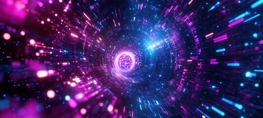 Fototapeta premium Hypnotic Neon Tunnel: A Digital Vortex of Light and Color