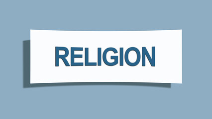 Religion. A card isolated on blue background.