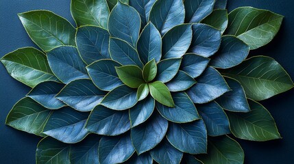 A symmetrical arrangement of green leaves creating a visually appealing pattern.