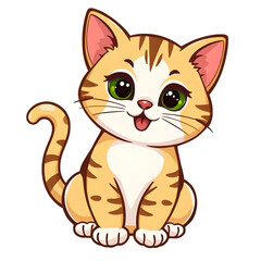 Cute Anime Style Cat 07. Printable Sticker. AI-Fictional Character PNG Illustration.