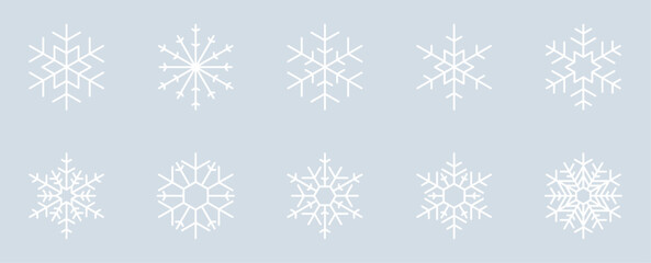Set of 10 Snowflake Design Isolated on Ice Grey Background - 8/20