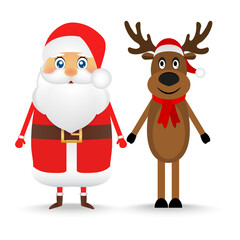 Santa claus and cartoon reindeer greet you 
