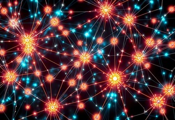 Naklejka premium Interconnected Stars Glow in Neon Hues - Quantum Entanglement