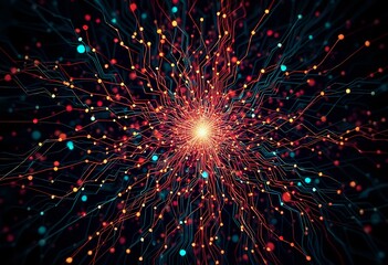 Intricate Circuit Board Mosaic Data Visualization - Red & Blue Abstract Art