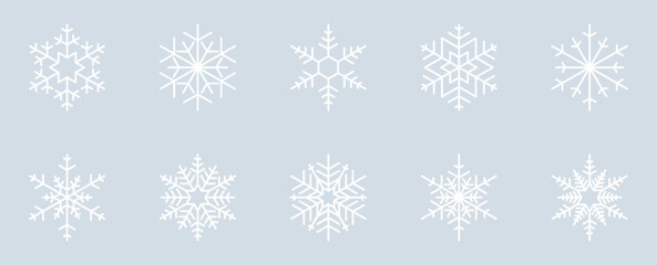 Set of 10 Snowflake Design Isolated on Ice Grey Background - 9/20