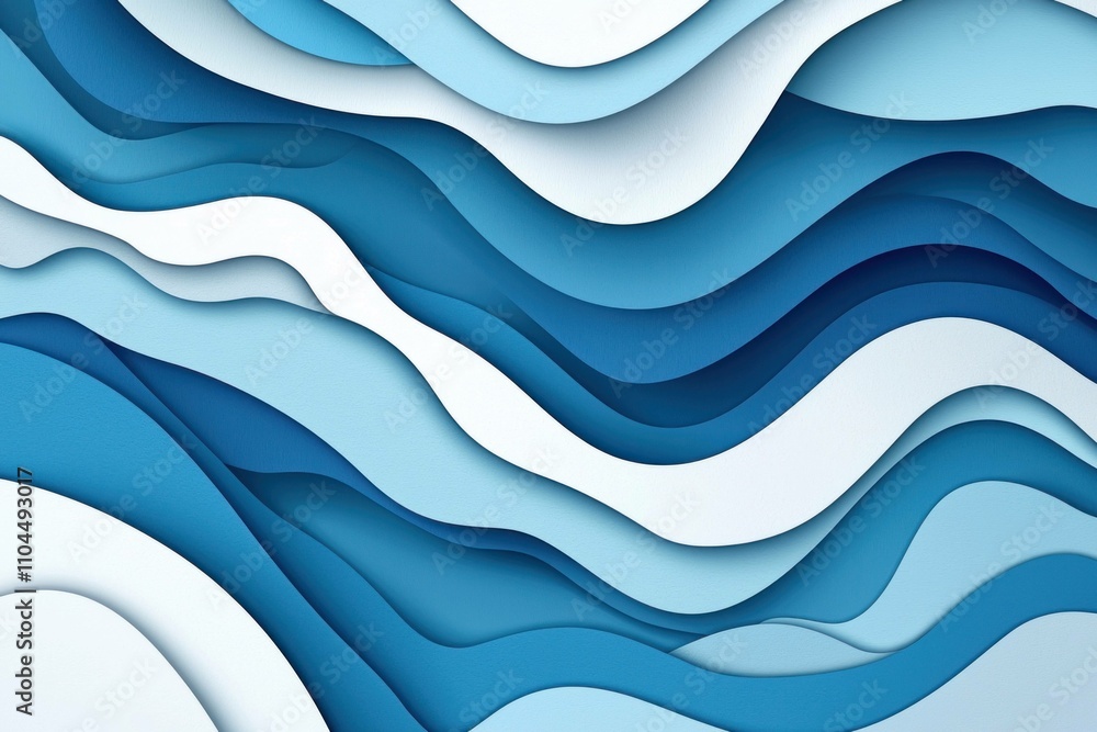 Poster abstract blue waves in layered design creating a sense of movement and depth, perfect for background