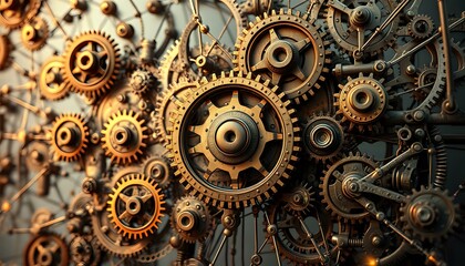 Steampunk Industrial Gear Mechanisms Network - High Quality Adobe Stock Photo