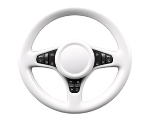 a white steering wheel with black buttons