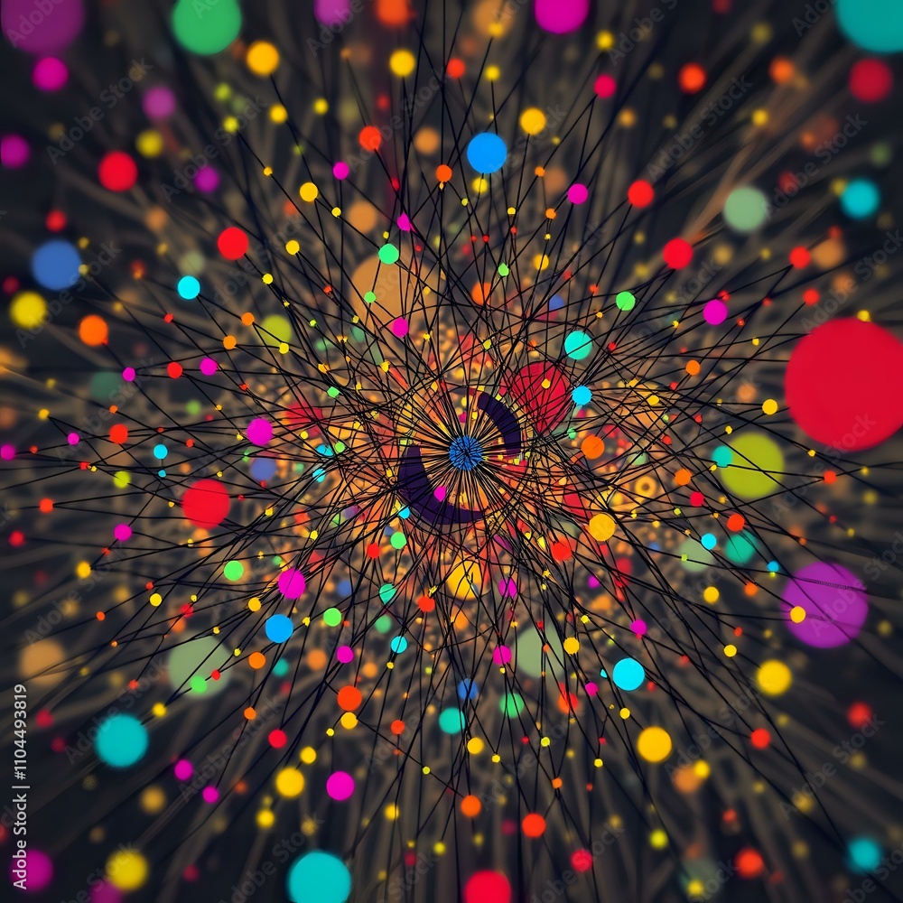 Poster vibrant neural network data visualization - interconnected nodes in abstract style