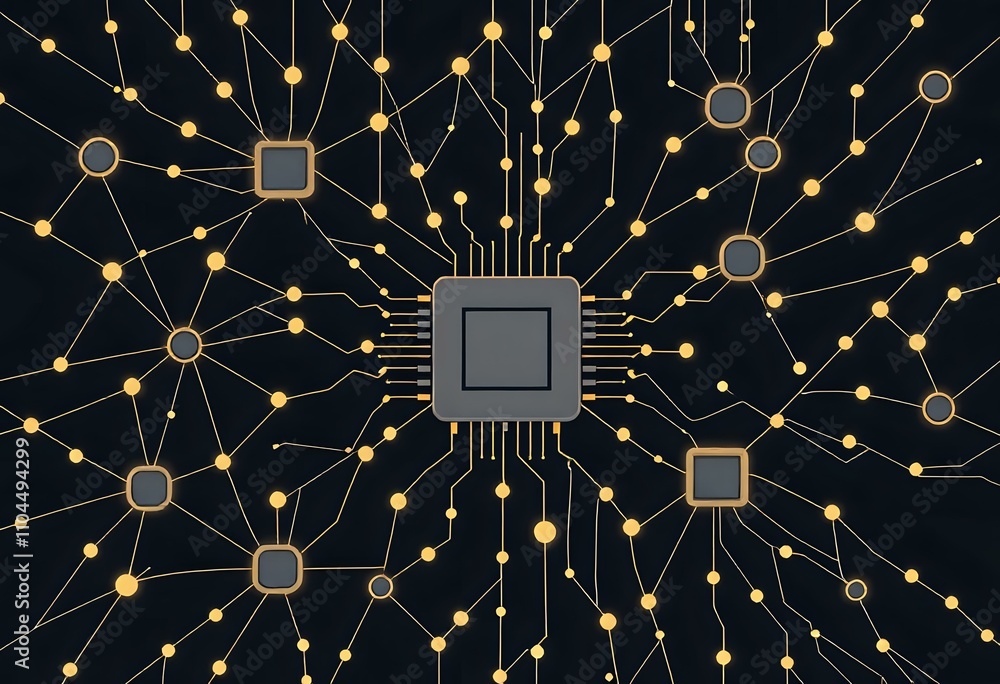 Poster modern circuit board design with interconnected chips