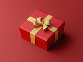 Fototapeta premium Festive red gift box mockup with golden ribbon for Christmas promotion