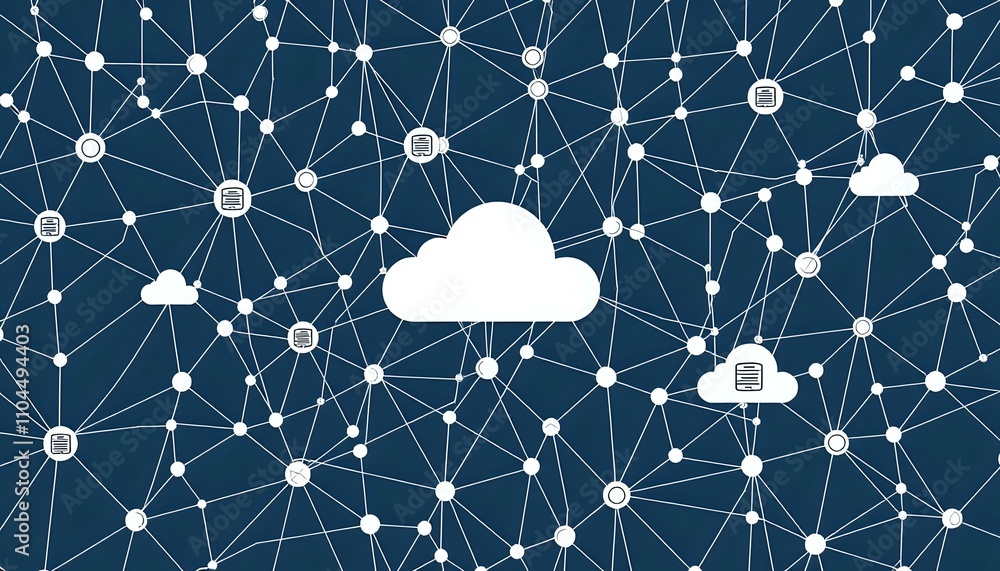 Poster intricate network of cloud servers in minimalist flat design style