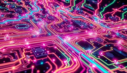 Neon Cyberpunk Network Abstract Art