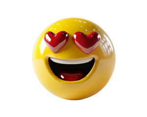 a yellow smiley face with red hearts on eyes