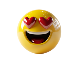 a yellow smiley face with red hearts on eyes