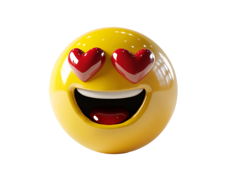 a yellow smiley face with red hearts on eyes
