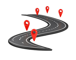 a road with red pointers on it