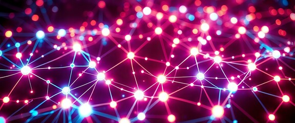 Fototapeta premium Neon Cyberpunk Network - Glowing Nodes in Pink & Blue