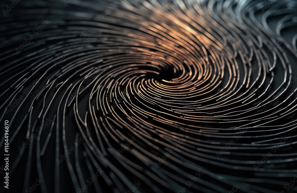 Aufkleber abstract spiral pattern created with metallic lines on black background. dark tones, light highlight