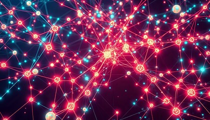 Obraz premium Cybernetic Quantum Entanglement - Neon Node Network