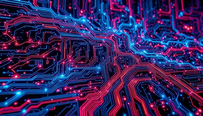 Glowing Cyberpunk Circuit Board Labyrinth