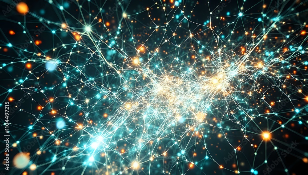 Poster interconnected data network with surrealist elements