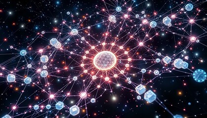 Obraz premium Interconnected Networks | Vibrant Pink & Blue Data Visualization