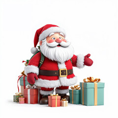 Fototapeta premium a 3d santa Claus with some gift boxs on white background