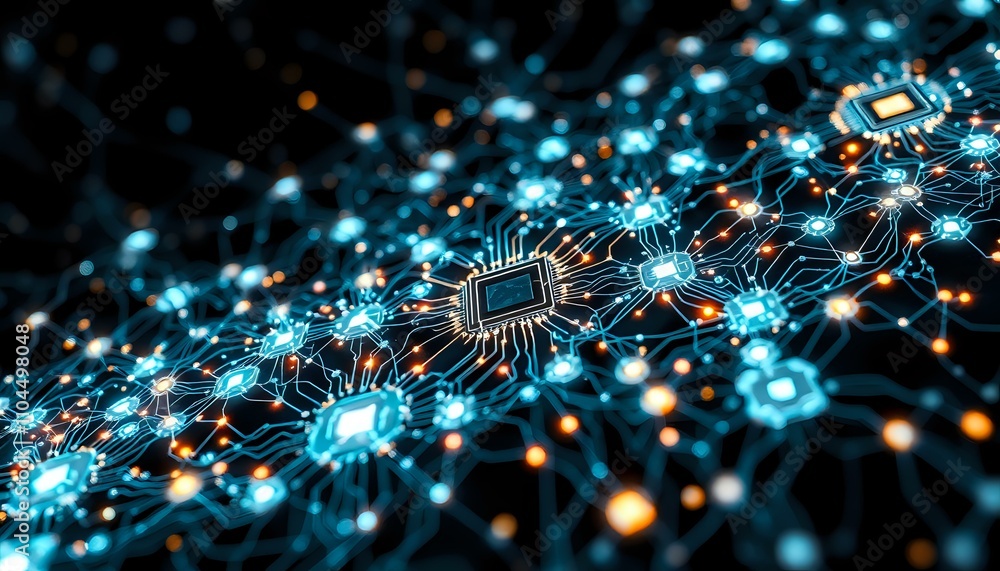 Poster cybernetic circuit network - abstract tech design for ads & web