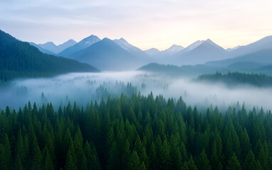 Obraz premium Commercial background of mountain forest natural scenery 