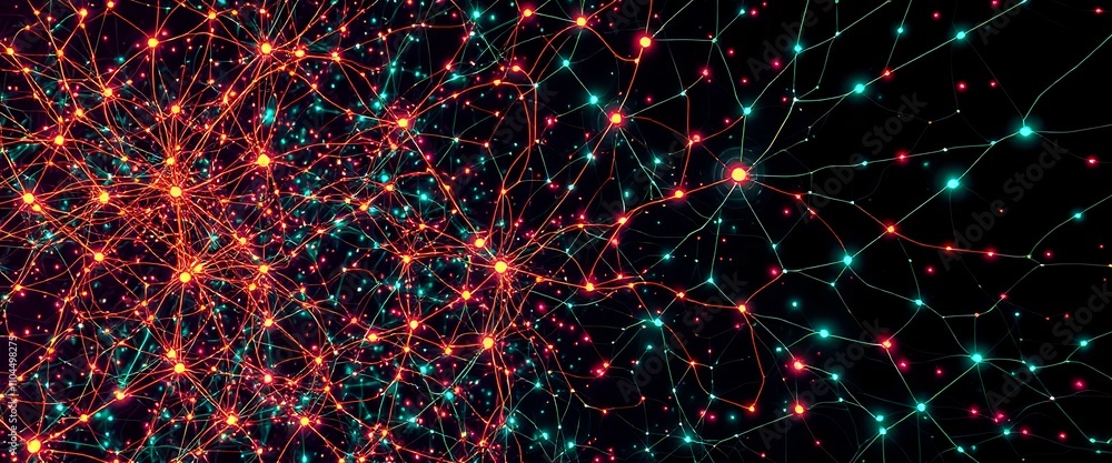 Poster neon gothic cybernetic network motif - intricate data visualization