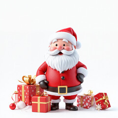 Fototapeta premium a 3d santa Claus with some gift boxs on white background