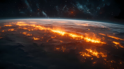 Naklejka premium Ethereal display of the aurora borealis lighting up icy landscapes from space, aurora borealis, northern lights. Aurora. Illustration