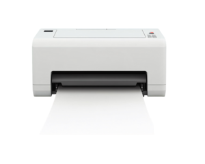 a white printer with a paper in it