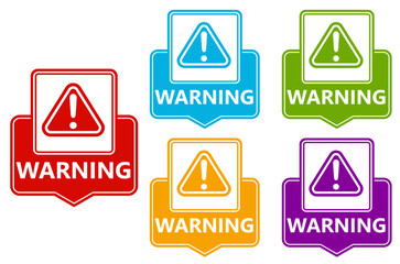 set banner warning icon sign. warning symbol labels design vector illustration