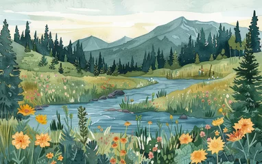 Fototapete Rund Fresh natural scenery art illustration  © 宁 王