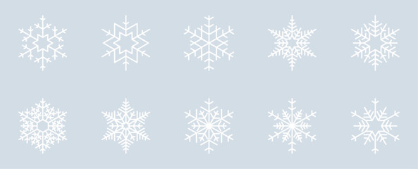 Set of 10 Snowflake Design Isolated on Ice Grey Background - 12/20