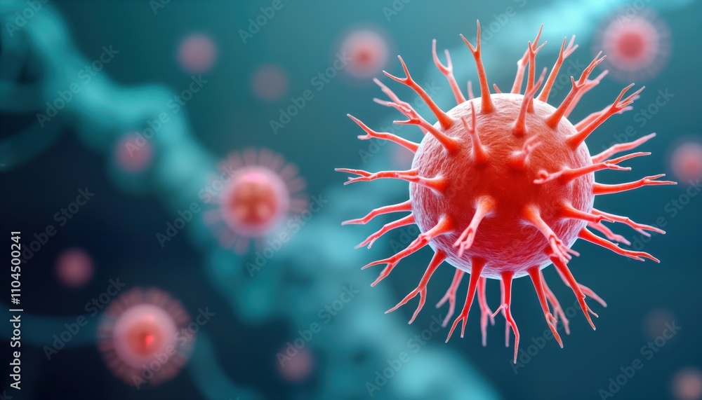 Aufkleber Close-up view of microscopic virus. Virus particle detailed with spiky protrusions. Complex cellular structure visible. Image could used to illustrate scientific research on diseases, human immune