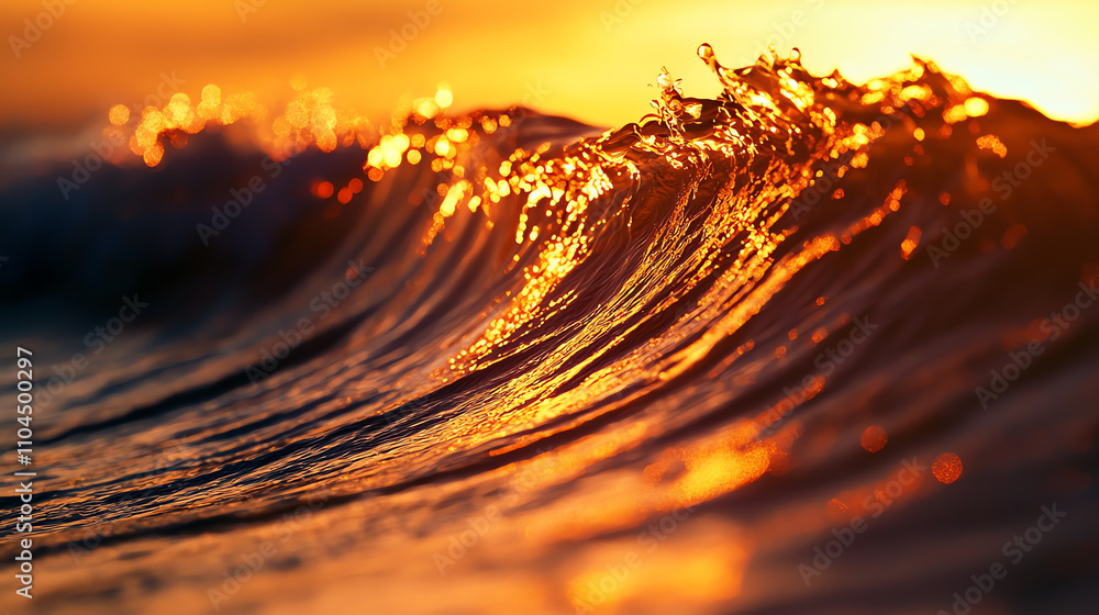 Aufkleber intense heat distortion creating vibrant wave patterns at sunset over the shimmering ocean