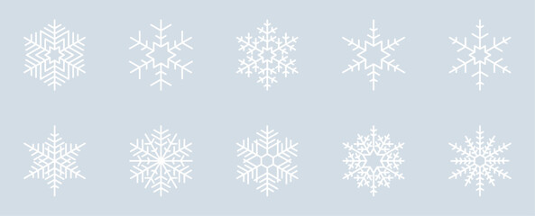 Set of 10 Snowflake Design Isolated on Ice Grey Background - 13/20