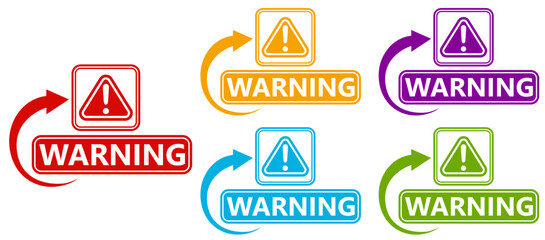 Set collections trendy colorful warning sign icon. Safety Sign Symbol sticker labels design template Vector illustration