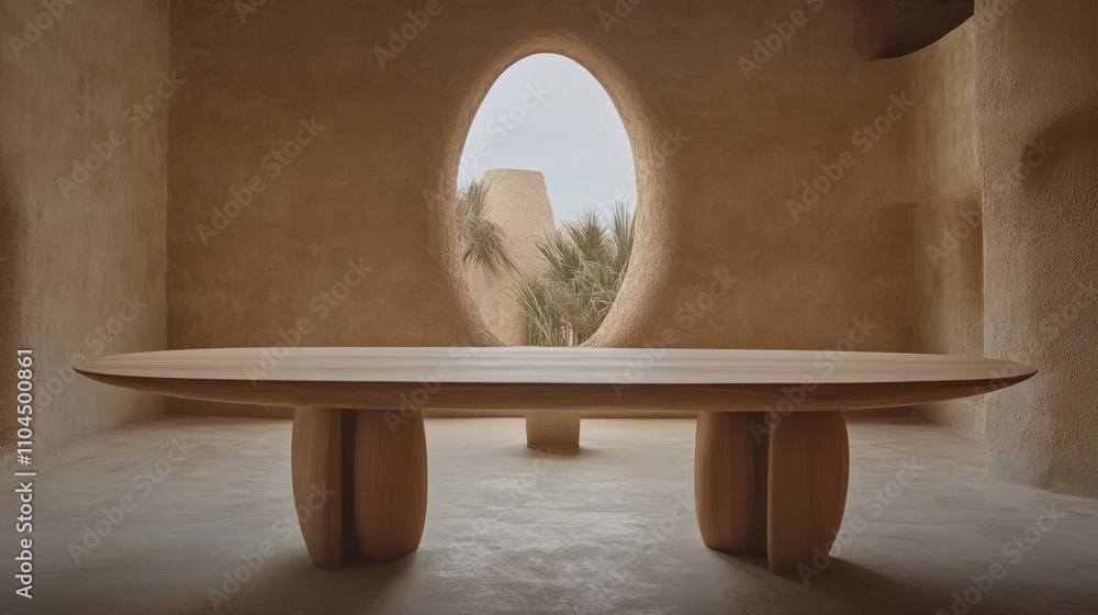 Poster a tranquil scandinavian-themed entryway adorned with a round mirror and a wooden console table surro