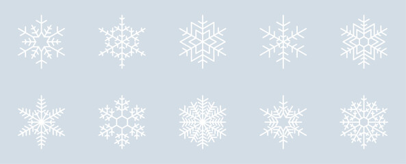 Set of 10 Snowflake Design Isolated on Ice Grey Background - 14/20
