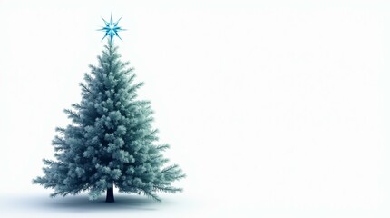 Decorated Christmas tree with a star on top against a white background.
